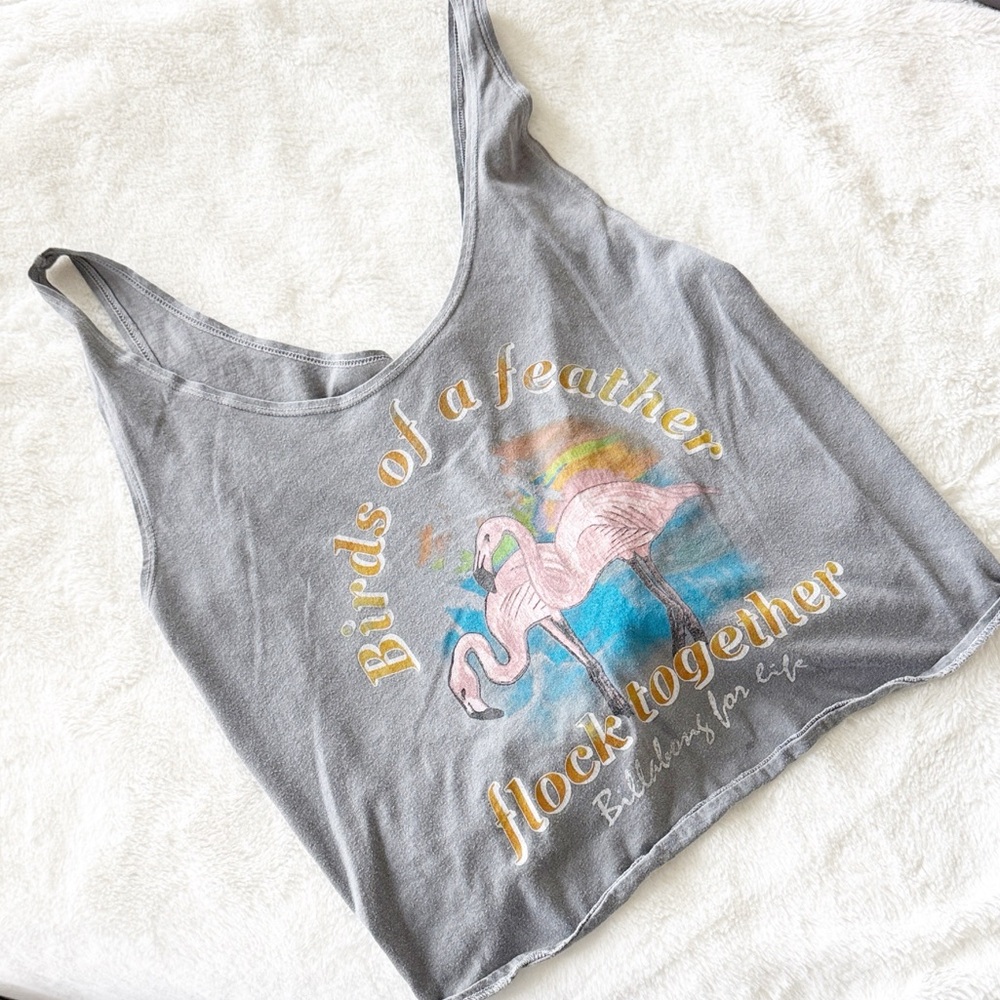 Vintage Y2K Billabong Gray Tank Top with Flamingo Print size small